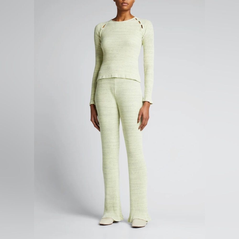 MONROW Ribbed Flare Leg Lounge Pant Large Green Jogger‎ Legging Yoga Pastel New